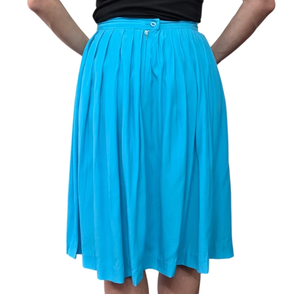Vintage 70s 80s Turquoise A Line Pleated Skirt Size 6
